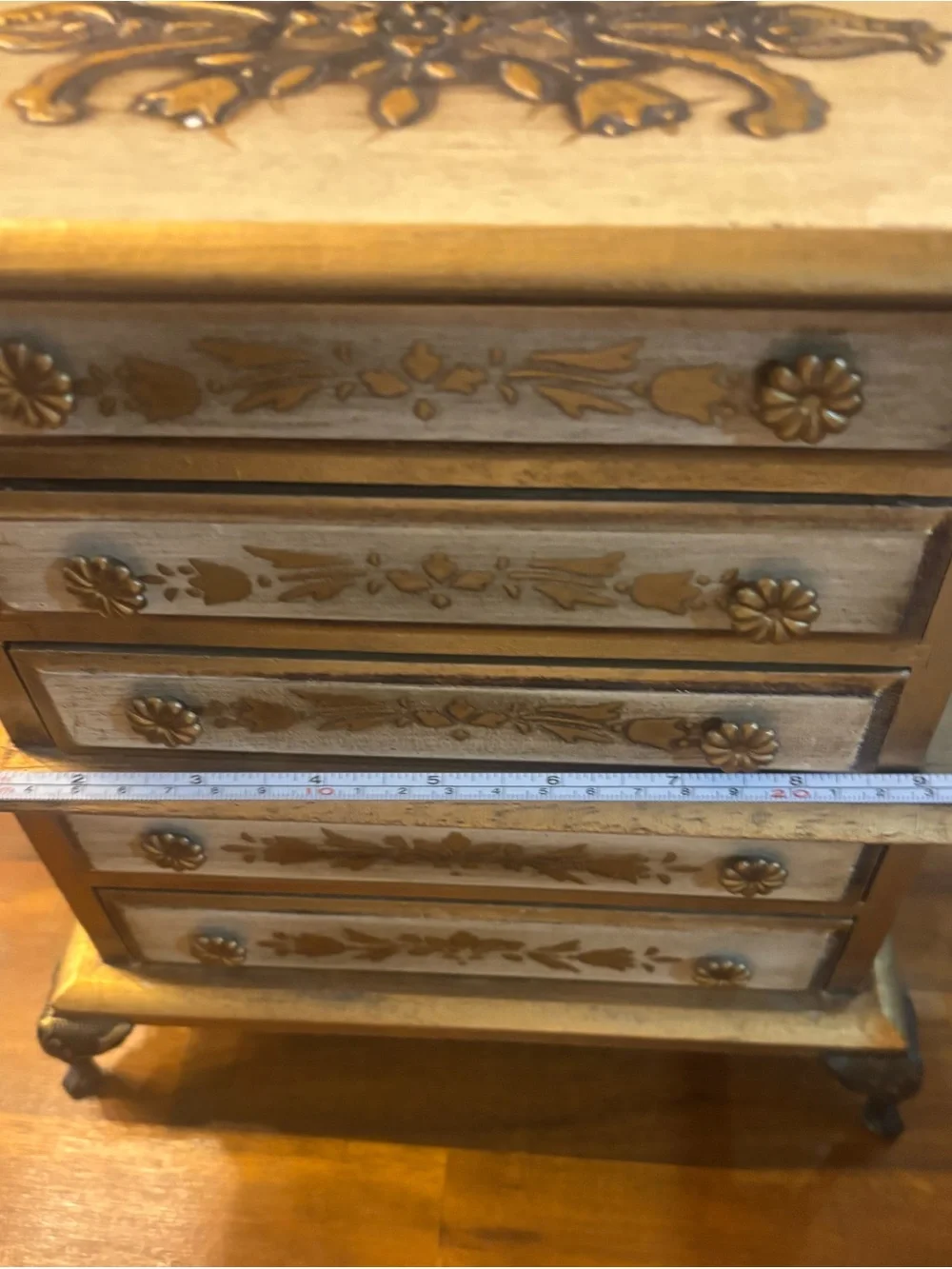 Vintage Japanese Wood Jewelry Music box in Decorative Gold and Cream